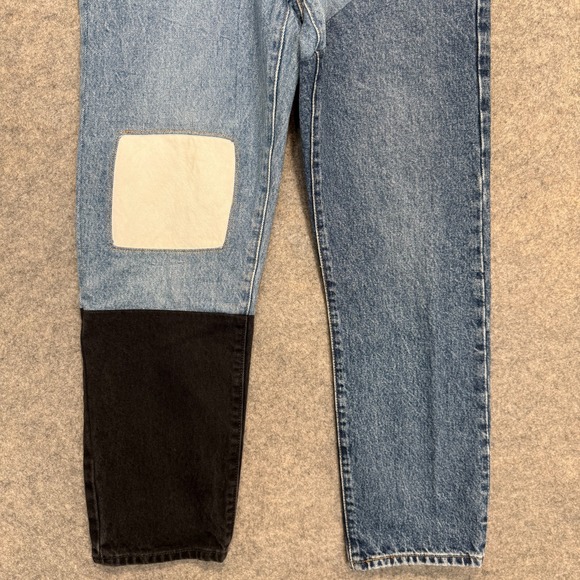 Levi's 501 Patchwork Jeans Womens 27x28 Button Big E Colorblock Blue Black White - Picture 3 of 16